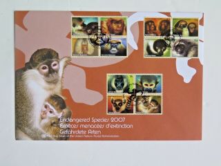 United Nations UN Endangered Species 2007 Full Sheet FDCs Triple Cancel FDC 3