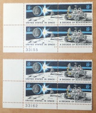 A Decade Of Achievement Us In Space,  8 Cent Stamp; Plate Block,  Sc 1434 - 35 1971