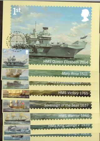 2019 Gb Royal Mail Royal Navy Ships X8 Phq Cards 8 Different P/m Unaddressed