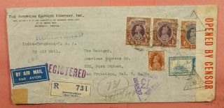 1941 India Bombay Registered Airmail To Usa Wwii Censor