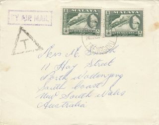 Stamps Trengganu Malaya 8c Train X 2 On Cover Sent Airmail To Australia Taxed