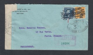 Usa 1916 Wwi Censored Registered Cover York To Paris France