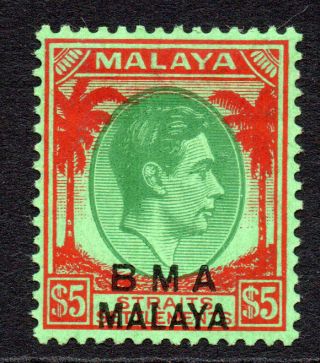 Malaya States B.  M.  A.  5 Dollar Stamp C1945 - 48 Mm Sg17 (gum Tone As Usual)