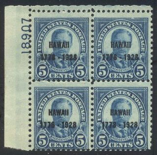 U.  S.  648 Plate Block - 1928 5c Hawaii ($200)