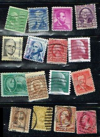 (11 - 677) 16 Assorted Cancelled Us Postage Stamps