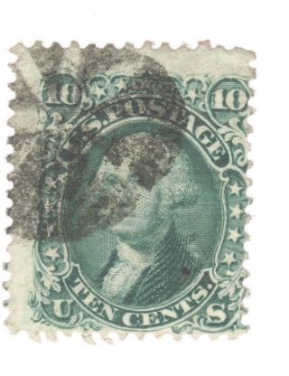 Scott 89 Early Us Stamp 10c Washington.  1867.  E Grill 11x13 Mm