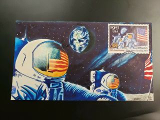 1994 Moon Landing Us Space Fdc Hand Painted Fantastic Cachet Artist Soatz ?