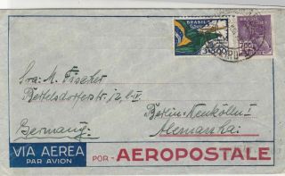 Brasil 1933 Slogan With Plane On Back Airmail Stamps Cover To Germany Ref 25542