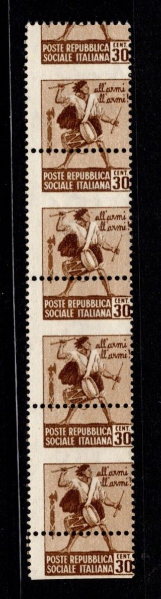 Italy Italian Rsi 1944 Error Misplaced Perforation Strip $$ Rrr Certificate