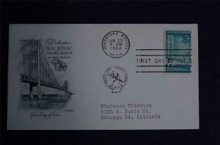 Mackinac Straits Bridge 3c Stamp Fdc Artmaster Cachet Sc 1109 00363