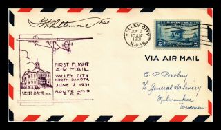 Dr Jim Stamps Us Valley City North Dakota Am 9 First Flight Air Mail Cover