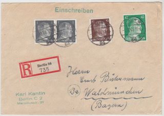 Germany Dr 1944 (5.  12. ) Reg.  Cover 2 Nd.  Rate Berlin To WaldmÜnchen