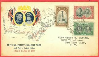 Canada 1939 Royal Visit Royal Train Post Office Cancel Fdc Cover To Usa
