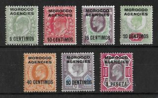 Morocco Agencies 1907 - 1912 Lh Set Of 7 Sg 112 - 115 & 118 - 120 Cv €120