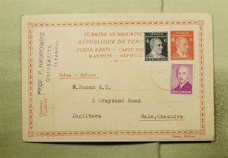 Dr Who 1948 Turkey Istanbul Uprated Postal Card To England E47912