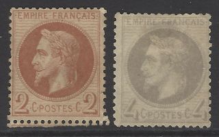 France 1862 - 1866 2c 4c Napoleon (first Two Values To Set) Mi 25 - 26 Cat €400
