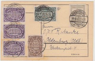 Germany Dr 1923 (12.  9. ) Pc Inflat.  Franking Christburg To Oldenburg (old. )
