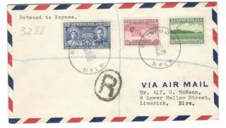 1939 Botwood,  Nfld.  Registered Ffc First Flight Cover To Ireland - 40c Franking