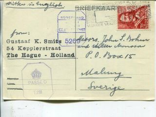 Netherlands Double Censor Post Card To Sweden 6.  7.  1945