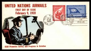 United Nations Airmails Combo 1959 Icao Cachet On Fdc