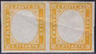 Italian States Sardinia 1855 - 1863,  80c,  Missing Head Error In Pair Huge Cv $,