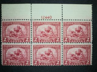 Riv: Us Mh 549 Top Plate Block Of Six 2 Cent 1920 Landing Of Pilgrims 2y