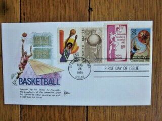 Basketball Unusual 4 Stamp Combo 1991 Gill Craft Cachet Fdc Including Brazil