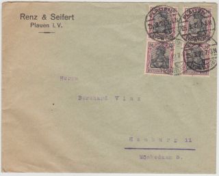 Germany Dr 1922 (25.  3. ) Commerc.  Cover Plauen To Hamburg 4 X Mi 91 (correct Rate)