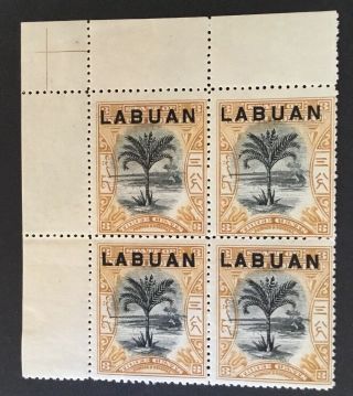 Labuan 1897 Block Of 4 3 Cent Ochre Perf 13 1/2 Stamp Mnh