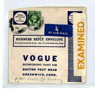 Gb 1942 Business Reply Envelope Vogue Vanity Fair Censored {samwells}ct205