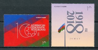 Azerbaijan 2018 Mnh Republic 100th Anniv 1v Set National Emblems Flags Stamps