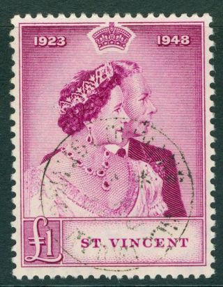 Sg 163 St Vincent 1948 £1 Bright Purple,  Very Fine Cat £40