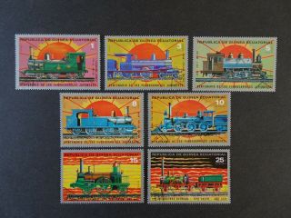 Set Of Steam Locomotives And Railway Stamps From Equatorial Guinea 1972