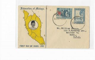 Malaya 1957 Private Fdc Postally Sent To Usa