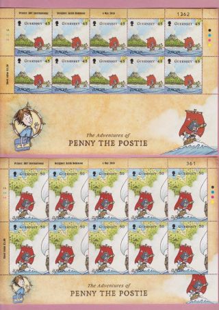 Channel Islands,  Guernsey,  Penny The Postie,  2010,  Set Of 3,  Sheets