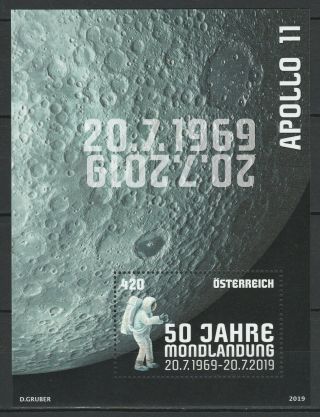 Austria 2019 Space,  Apollo 11 50th Anniversary Moon Landing Mnh Block