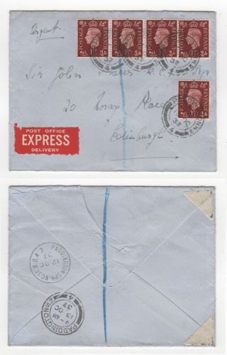1937 Gb Kgvi Registered / Express Cover Paddington London To Edinburgh Scotland
