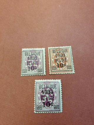 1933 Belgium Surcharged Postal Stamps Sc 254 - 256 (3) Set,  Mh