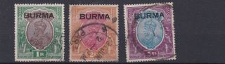 Burma 1937 S G 13 - 15 Various Values To 5r Cat £70 5r Has Thin