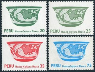 Peru 657 - 659,  664,  Mnh.  Nazca Bowl,  Huaco,  1978 - 1979.  Bird.
