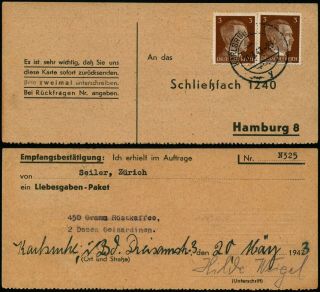 J477 Germany Postcard Karlsruhe Hamburg 1943