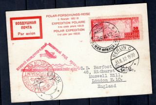 Russia Russland Soviet Union 1932 Polar Flight Card To Uk Gb Via Germany Berlin