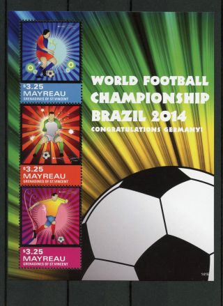 Mayreau Grenadines St Vincent 2014 Mnh World Cup Football Brazil Germany 3v M/s