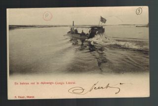 1906 Boma Belgian Congo Rppc Postcard Cover Motorboat In River