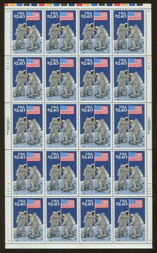 1989 Us $2.  40 Priority Mail Stamp 2419 Full Sheet Moon Landing Anniversary