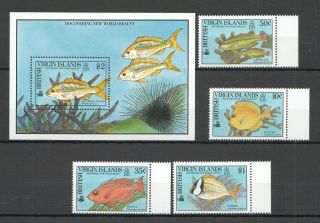 X090 1990 British Virgin Islands Fishes 687 - 90 Michel 22,  5 Euro Bl,  Set Mnh