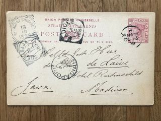 Straits Settlements Old Postcard Singapore Malaysia Penang To Java 1898