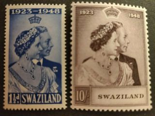 Swaziland 1948 Royal Silver Wedding Mnh Set.  Sg46 - 47.  Cat £40.  50