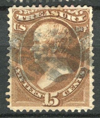 Usa; 1870s Classic Treasury Dept.  Official Issue Fine Value,  15c.