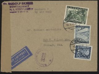 Austria 462,  470 & 480 On 1947 Censored Airmail Cover W/wien Pmk To Chicago